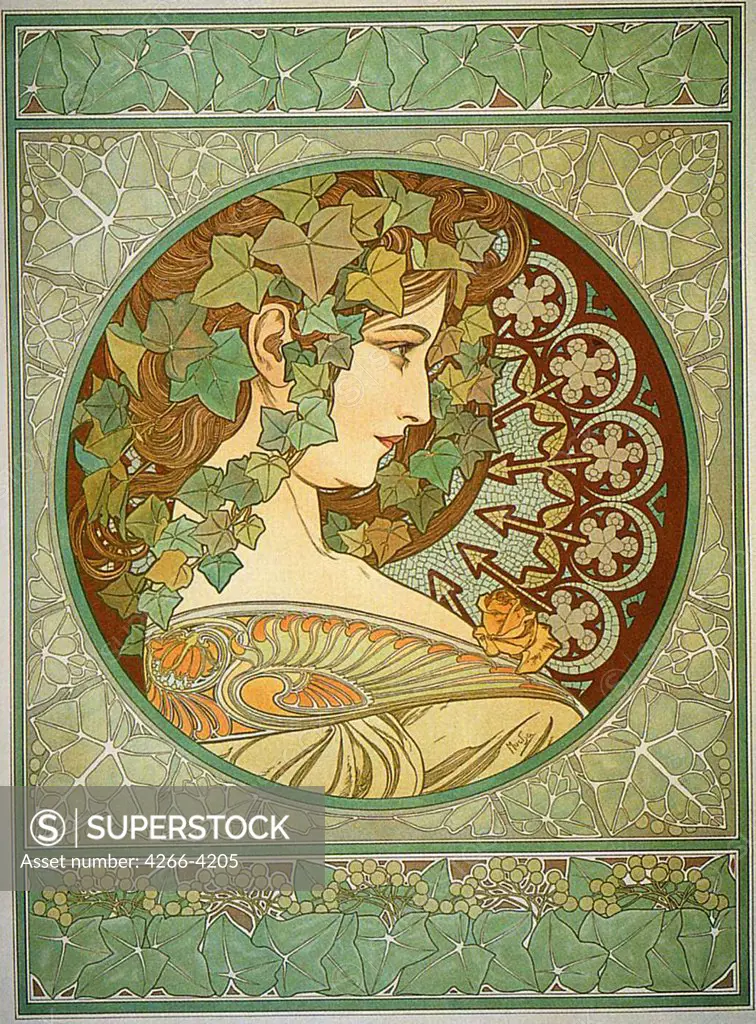 Poster with woman by Alfons Marie Mucha, colour lithograph, 1901, 1860-1939, Private Collection