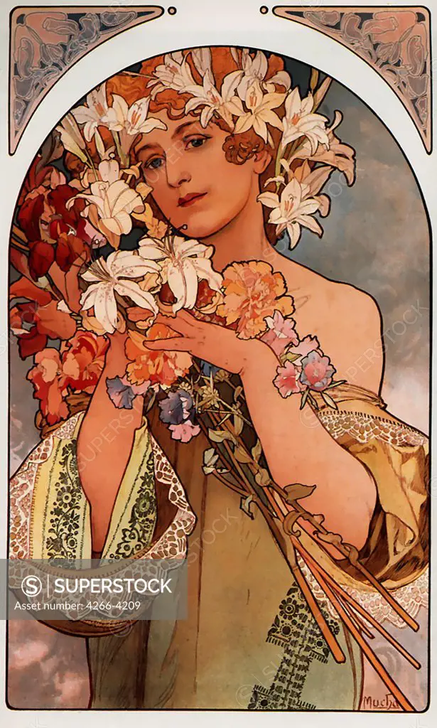 Young woman by Alfons Marie Mucha, Color lithograph, 1897, 1860-1939, Private Collection