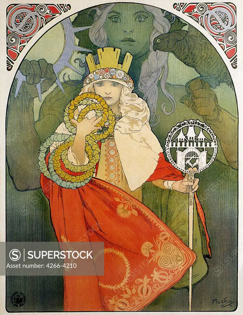 Young woman by Alfons Marie Mucha, Color lithograph, 1912, 1860-1939, Czech republic, Brno, Moravska galerie
