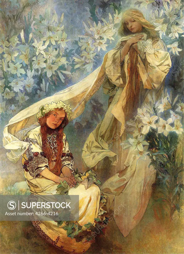 Two woman by Alfons Marie Mucha, Tempera on canvas, 1905, 1860-1939, Czech Republic, Prague, A. Mucha Museum, 247x182