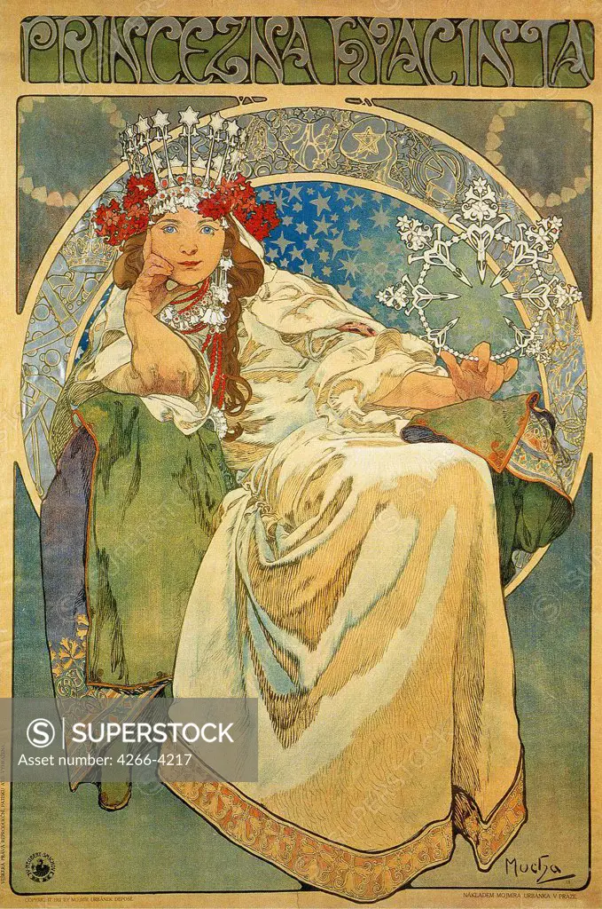 Princess Hyacinth by Alfons Marie Mucha, Color lithograph, 1911, 1860-1939, Private Collection, 125, 5x83