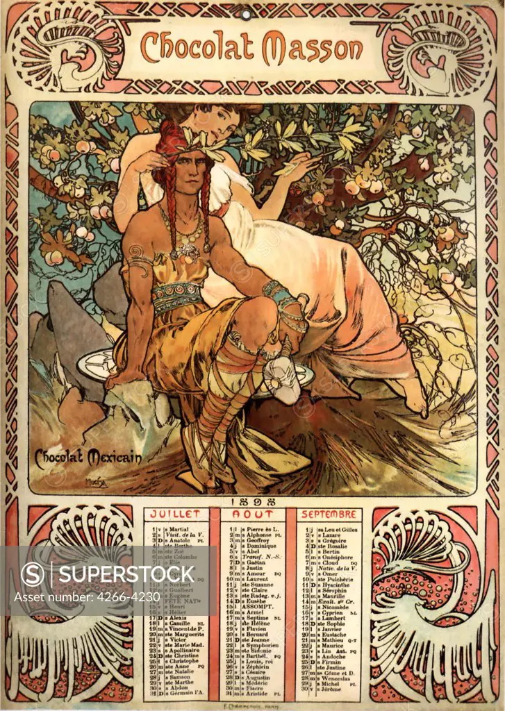 Chocolate advertising by Alfons Marie Mucha, Color lithograph, 1897, 1860-1939, Private Collection, 58x42, 5