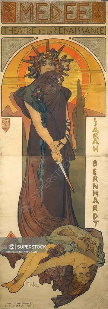 Medee by Alfons Marie Mucha, Color lithograph, 1898, 1860-1939, Czech Republic, Brno, Moravska galerie, 201, 5x75