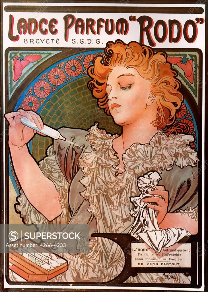Perfume advertising by Alfons Marie Mucha, Color lithograph, 1896, 1860-1939, Private Collection, 44, 5x32