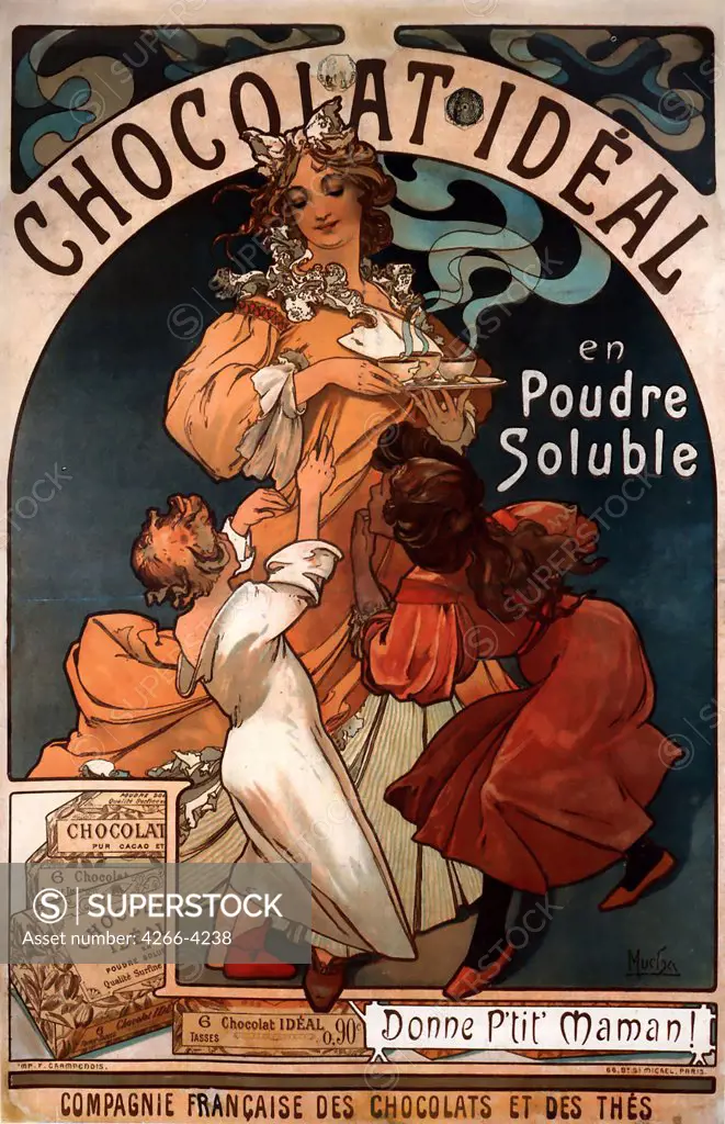 Chocolate advertising by Alfons Marie Mucha, Color lithograph, 1897, 1860-1939, Private Collection