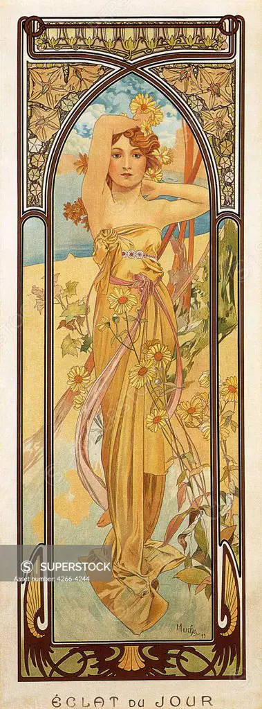 Young woman by Alfons Marie Mucha, Color lithograph, 1899, 1860-1939