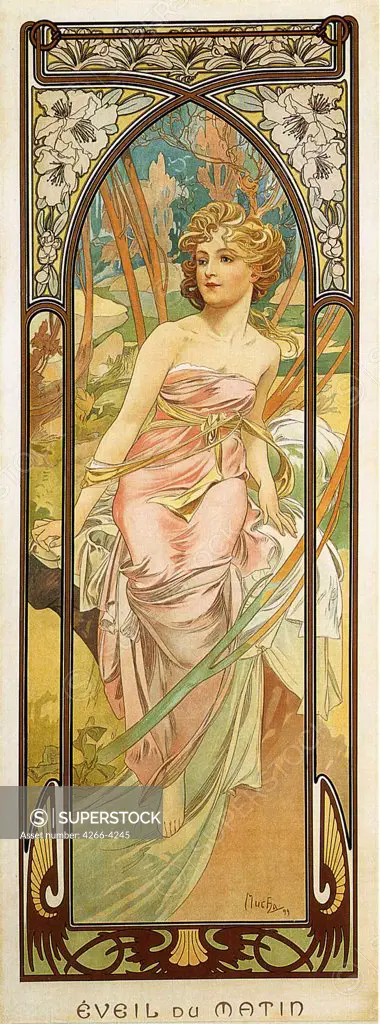 Young woman by Alfons Marie Mucha, Color lithograph, 1899, 1860-1939, Private Collection