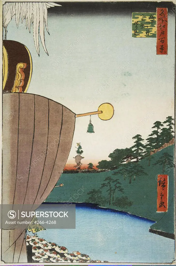 Japanese illustration with riverbank by Utagawa Hiroshige, colour woodcut, 1856-1858, 1797-1858, Russia, St. Petersburg, State Hermitage, 24x19