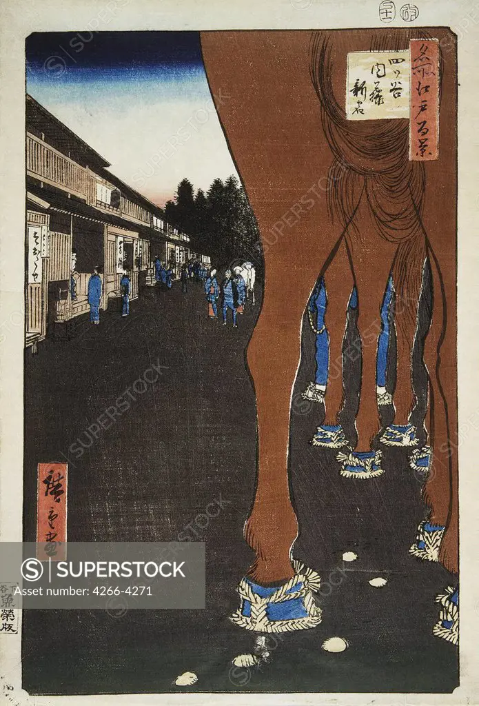Japanese illustration with horse legs by Utagawa Hiroshige, colour woodcut, 1856-1858, 1797-1858, Russia, St. Petersburg, State Hermitage, 36x24