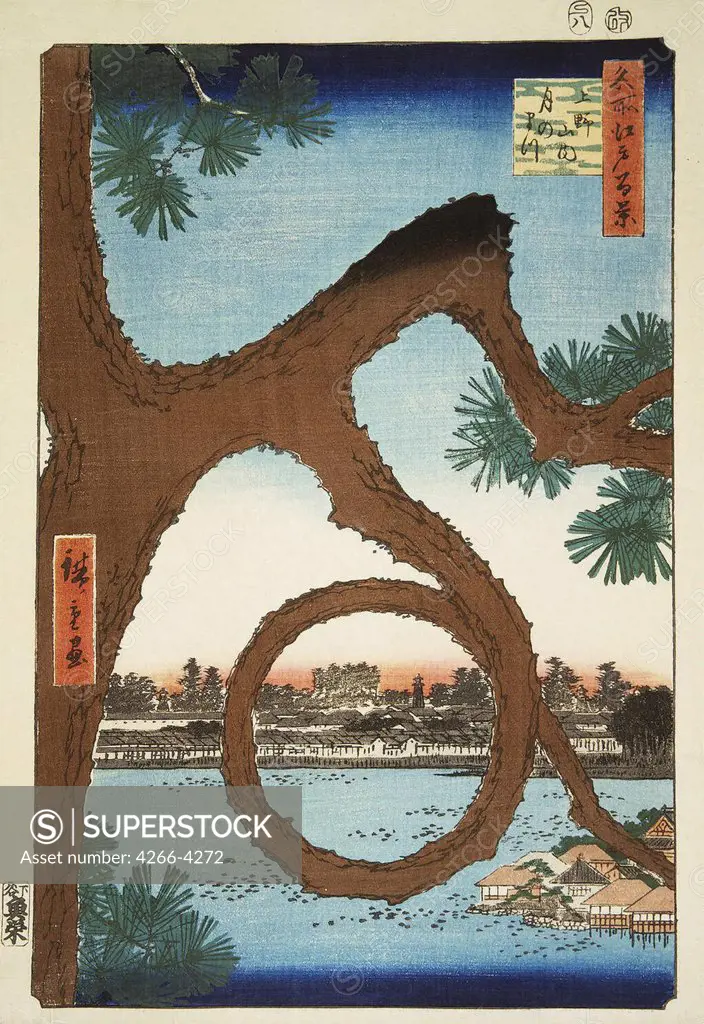 Japanese illustration with circle branch by Utagawa Hiroshige, colour woodcut, 1856-1858, 1797-1858, Russia, St. Petersburg, State Hermitage, 38x26