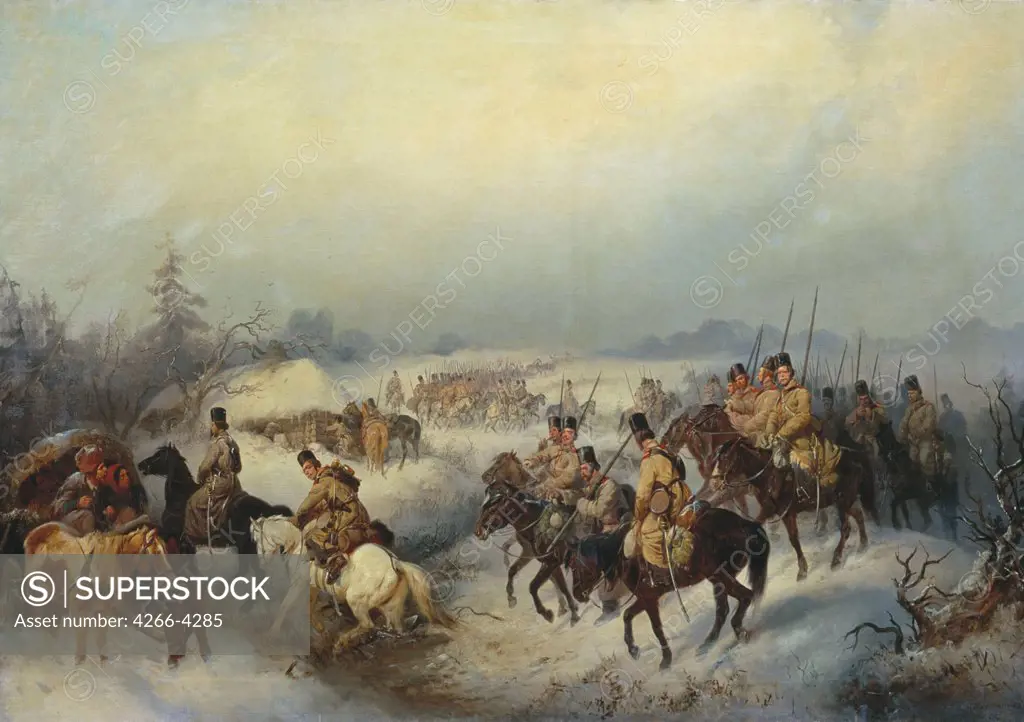 Russian soldiers on horses by Konstantin Nikolayevich Filippov, oil on canvas, 1851, 1830-1878, Russia, St. Petersburg, State Central Artillery Museum