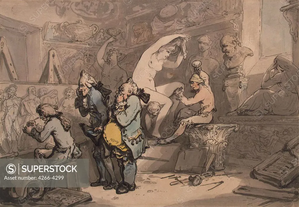 In workshop by Thomas Rowlandson, watercolor on paper, 1780s, 1756-1827, Russia, St. Petersburg, State Hermitage, 24x34, 5