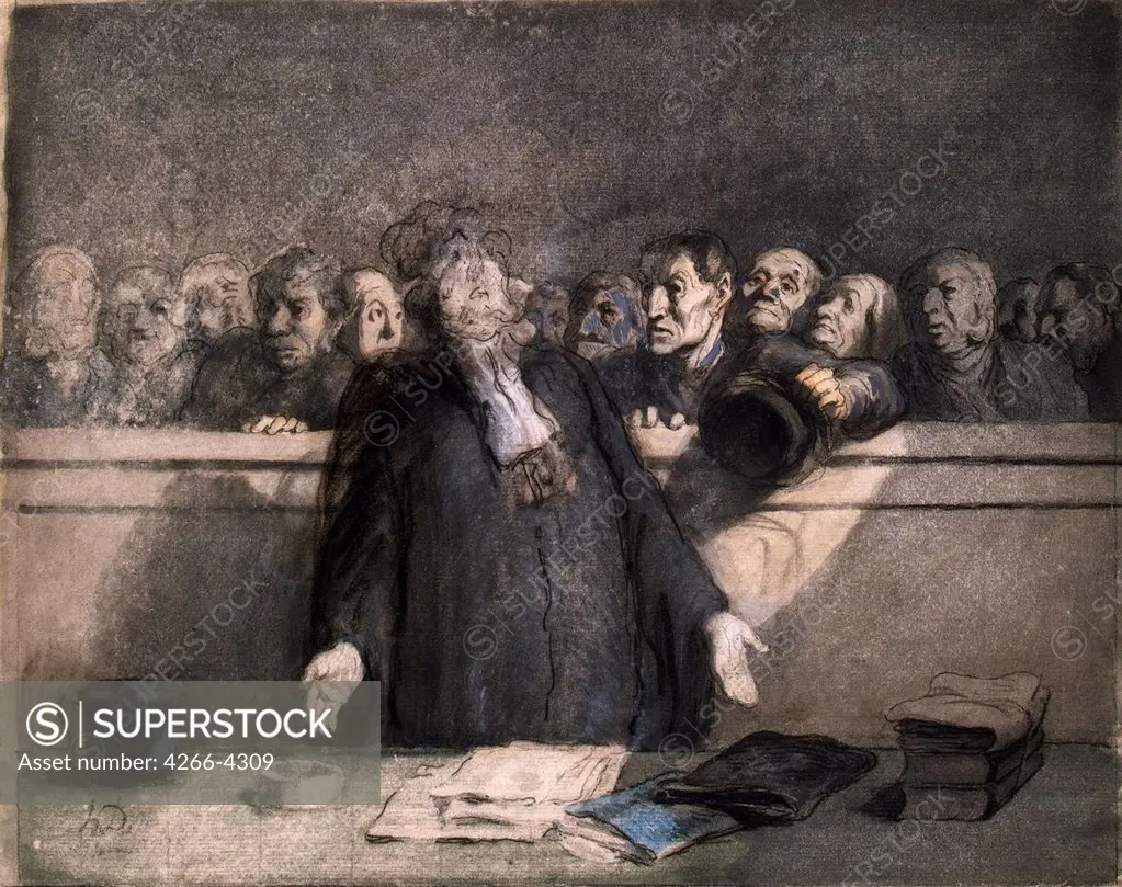 People at court by Honore Daumier, watercolor, gouache, ink and pen on paper, 1860s, 1808-1879, Russia, St. Petersburg, State Hermitage, 29, 8x34, 4