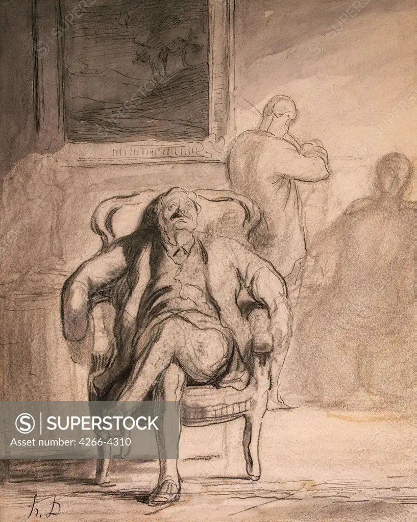 Man sitting on armchair by Honore Daumier, watercolor, gouache, ink and pen on paper, 1850-1860s, 1808-1879, Russia, St. Petersburg, State Hermitage, 28, 6x23