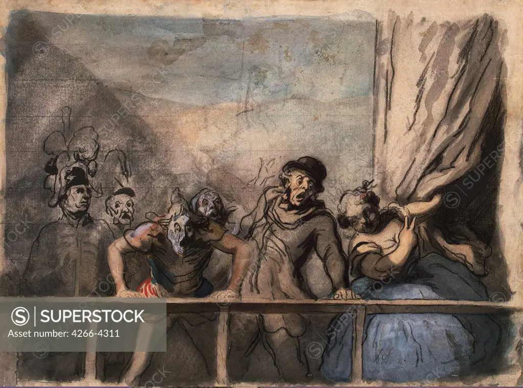 People in shock by Honore Daumier, watercolor, gouache, ink and pen on paper, 1864, 1808-1879, Russia, St. Petersburg, State Hermitage, 29, 6x39, 8