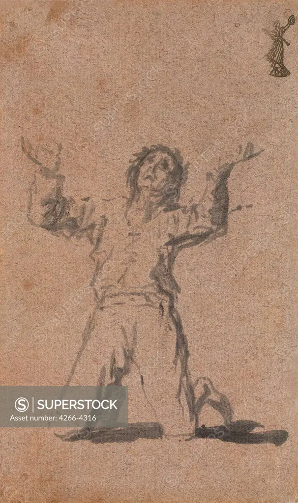Kneeling man by Francisco de Goya, watercolor on paper, 1820s, 1746-1828, Russia, St. Petersburg, State Hermitage, 17, 2x10, 5
