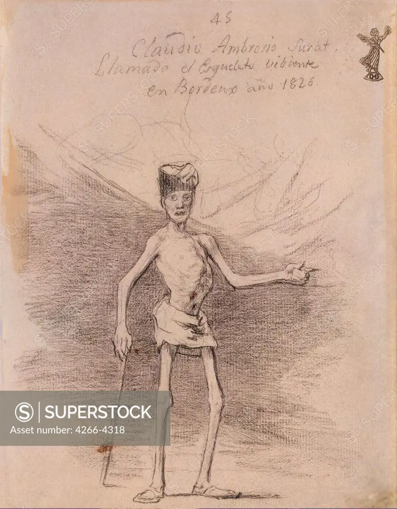 Illustration of semi-dress man by Francisco de Goya, pencil on paper, between 1824 and 1828, 1746-1828, Russia, St. Petersburg, State Hermitage, 19, 2x14, 7
