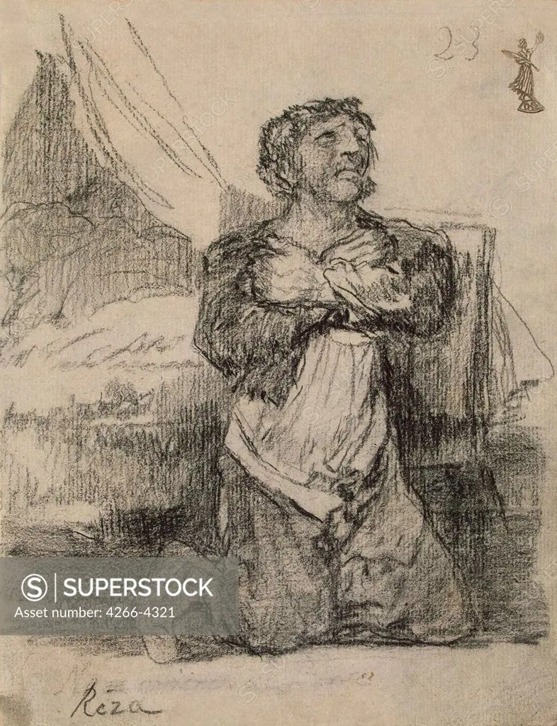 Illustration of kneeling man by Francisco de Goya, pencil on paper, between 1824 and 1828, 1746-1828, Russia, St. Petersburg, State Hermitage, 19, 2x14, 9