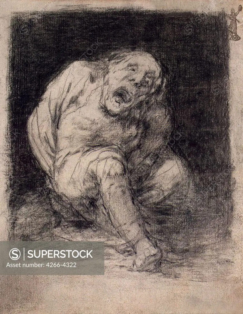 Illustration of man with open mouth by Francisco de Goya, pencil on paper, between 1824 and 1828, 1746-1828, Russia, St. Petersburg, State Hermitage, 19, 1x15