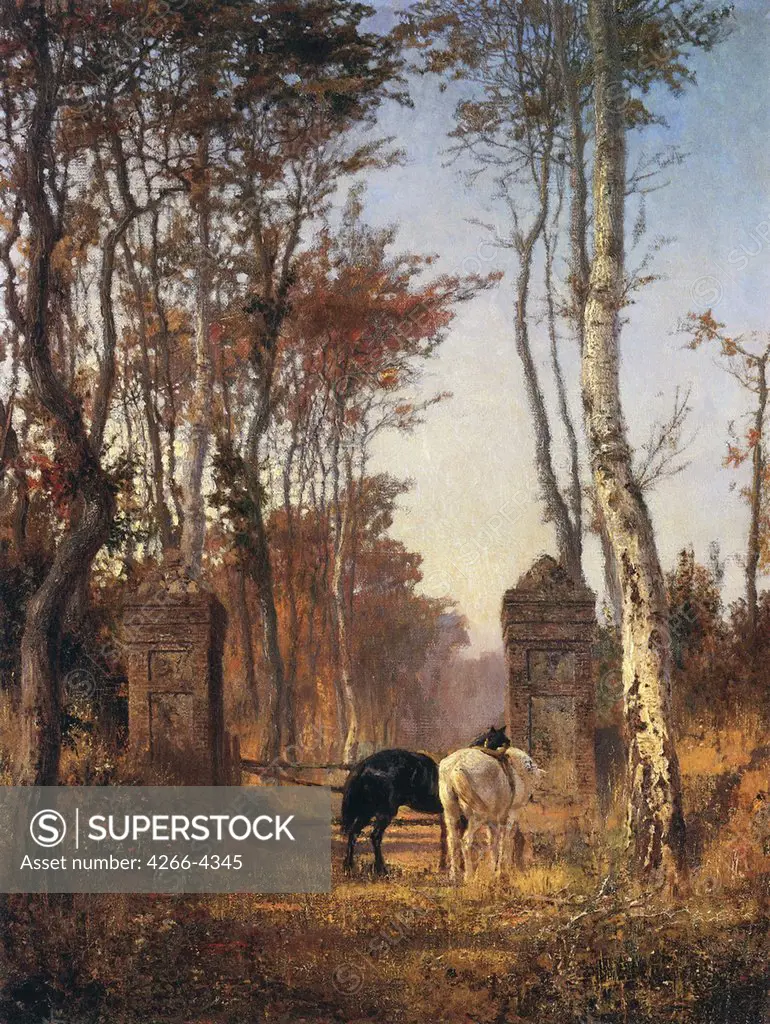 Autumn landscape with horses by Vasili Dmitrievich Polenov, oil on canvas, 1874, 1844-1927, Russia, Moscow, State Tretyakov Gallery, 40x27, 4