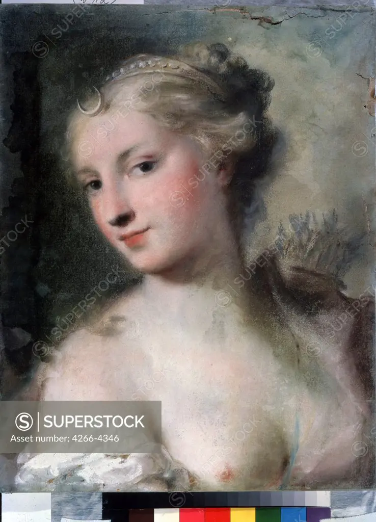 Portrait of goddess Diana by Rosalba Giovanna Carriera, pastel on paper, after 1746, 1657-1757, Russia, Moscow, State A. Pushkin Museum of Fine Arts, 41, 6x32