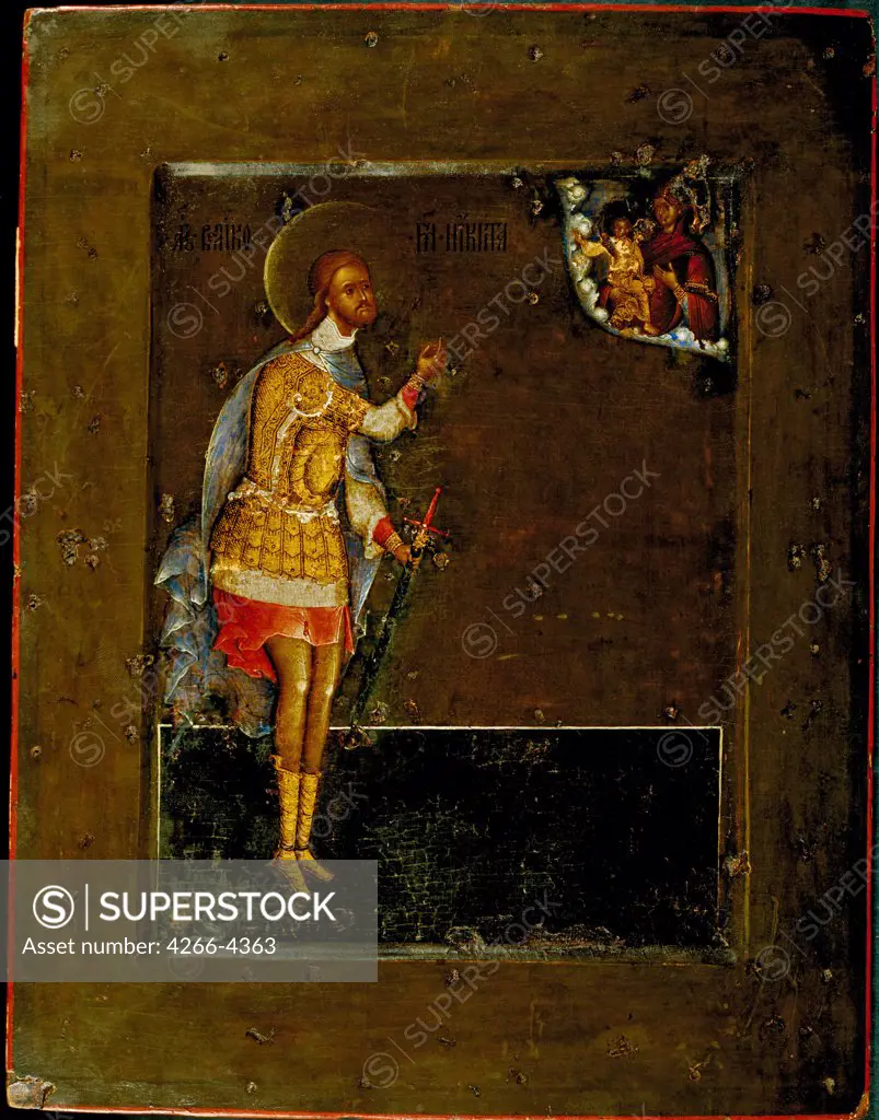 Icon with Saint Nikita by Prokopy Ivanovich Chirin, tempera on panel, 1593, -1621/1623, Russia, Moscow, State Tretyakov Gallery, 29x22, 5