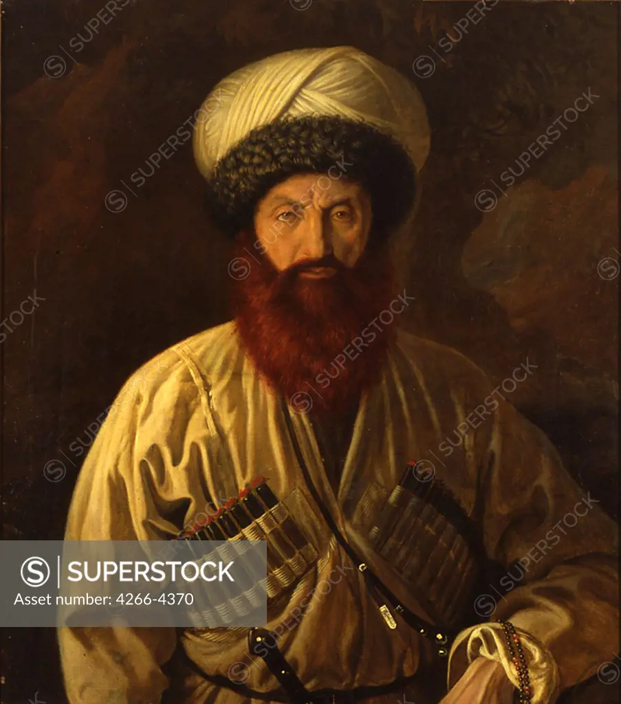 Portrait of Dagestan leader Imam Shamil by Emmanuil Alexandrovich Dmitriev-Mamonov, oil on canvas, 1860, 1824-1880, Russia, Moscow, State History Museum