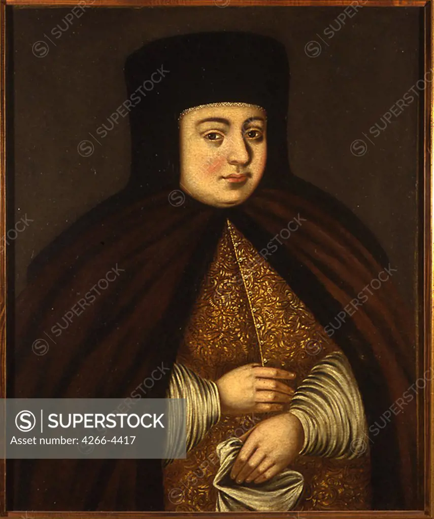Portrait of woman by anonymous artist, Oil on canvas, 1687, Russia, Moscow, State History Museum,