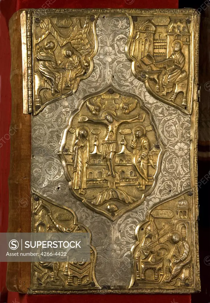 Book cover by Russian master, Silver, gilded, 1605, Russia, Moscow, State History Museum,