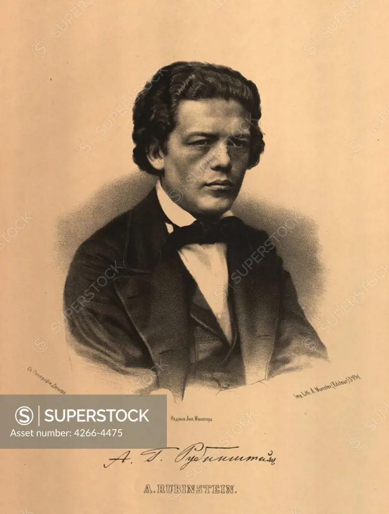 Portrait of Anton Rubinstein by Pyotr Fyodorovich Borel, Lithograph, 1865, Neoclassicism, 1829-1898, Russia, Moscow, State History Museum,