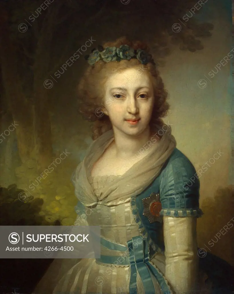 Portrait of Elena Pavlovna by Vladimir Lukich Borovikovsky, Oil on canvas, 1796, 1757-1825, Russia, Moscow, State Tretyakov Gallery, 72x57
