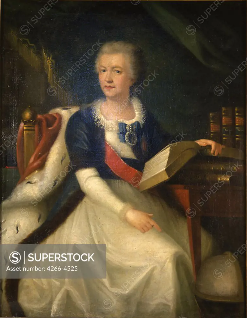 Portrait of Yekaterina Romanovna Vorontsova-Dashkova by Anonymous artist, Oil on canvas, 1790s, Classicism, Russia, Moscow, State History Museum,