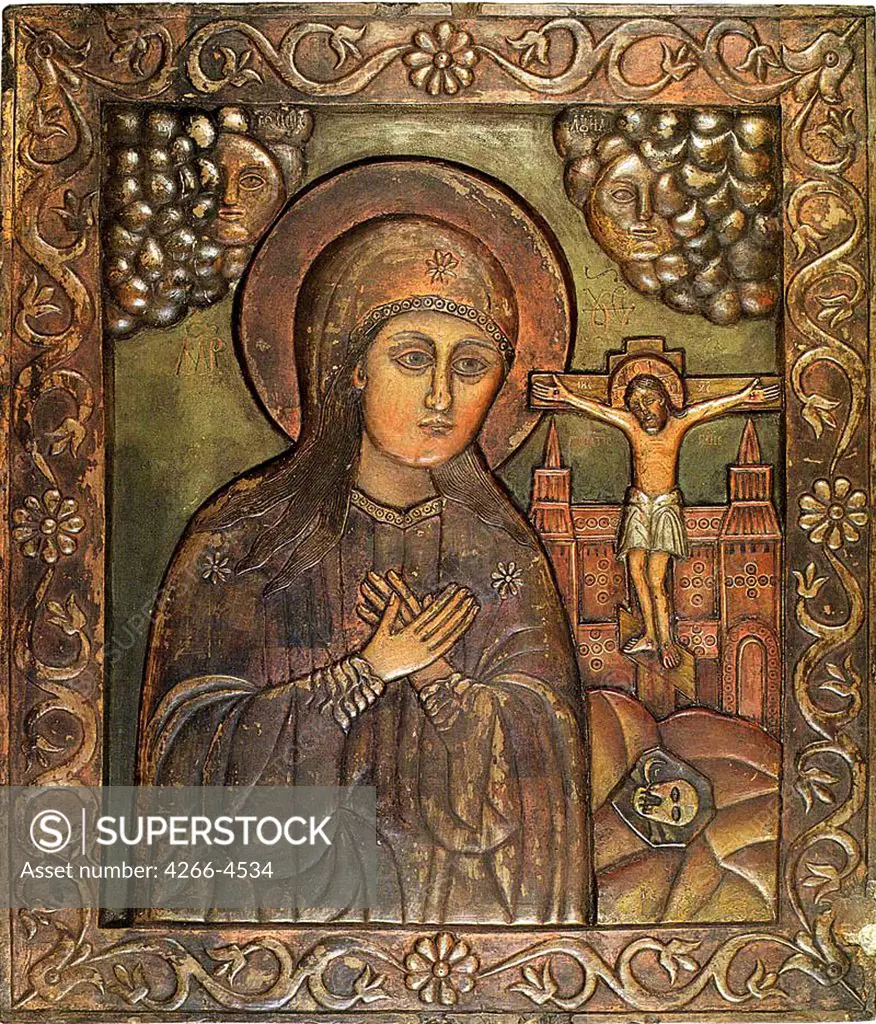 Russian icon with Virgin Mary and Jesus Christ by anonymous artist, stone carving, 19th century, Russia, Perm, Regional Art Gallery, 51x43