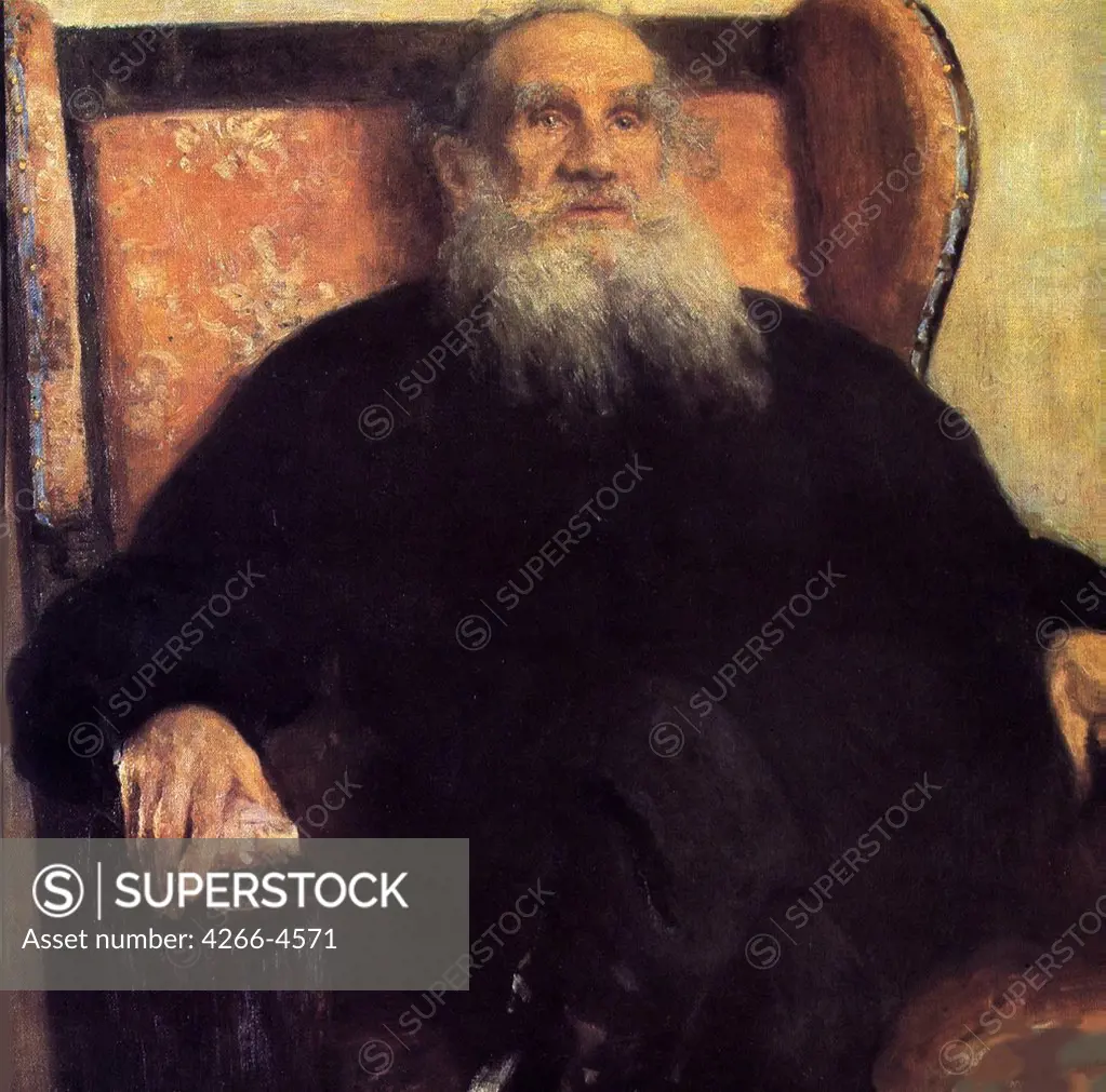 Portrait of Lev Nikolayevich Tolstoy by Ilya Yefimovich Repin, oil on canvas, 1909, 1844-1930, Russia, Moscow, State Museum of L. Tolstoy
