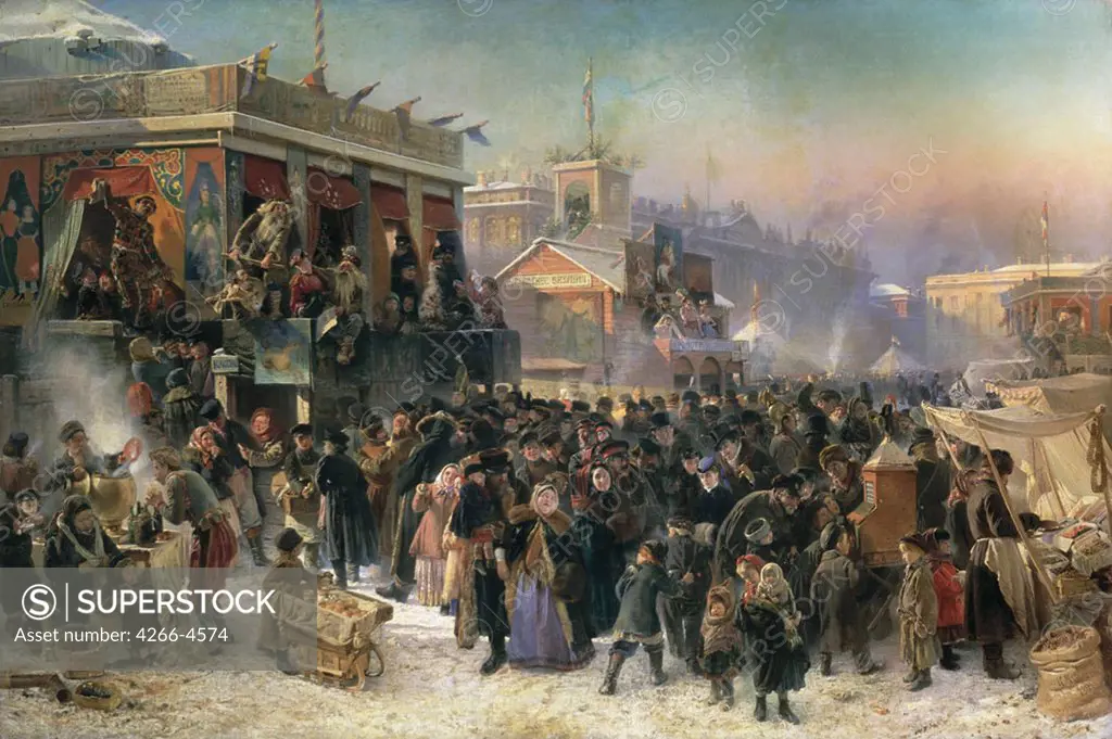 Carnival in Russian town by Konstantin Yegorovich Makovsky, oil on canvas, 1869, 1839-1915, Russia, St. Petersburg, State Russian Museum