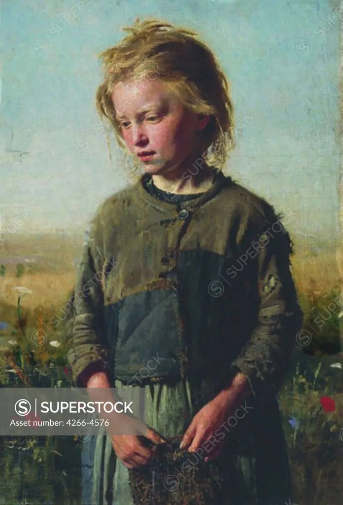 Portrait of poor girl by Ilya Yefimovich Repin, oil on canvas, 1874, 1844-1930, Russia, Irkutsk, State Art Museum, 74x50
