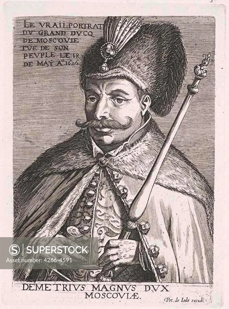 Portrait of russian aristocrat by Pieter I de Jode, copper engraving, 1606, 1570-1634, Russia, Moscow, State History Museum
