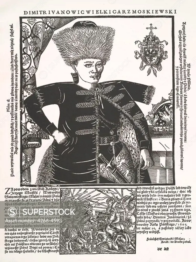 Portrait of polish aristocrat woman by Franz Sniadecki, woodcut, 1606, 17th century, Russia, Moscow, State History Museum
