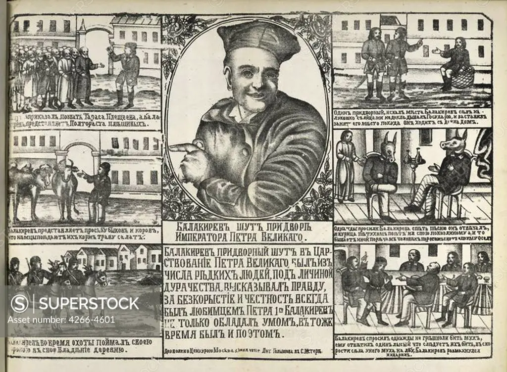 Peter Great by Russian Master, Woodcut, 19th century, Russia, Moscow, State History Museum, 33x42