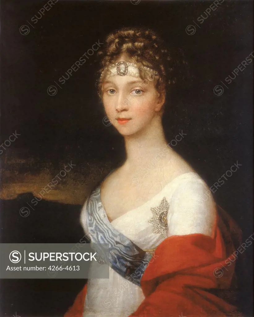 Portrait of Empress Elizabeth Alexeievna by Anonymous artist, Oil on canvas, after 1806, Classicism, Russia, St. Petersburg, State Hermitage,
