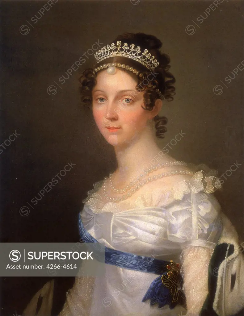 Portrait of Empress Elizabeth Alexeievna by Anonymous artist, Oil on canvas, after 1806, Classicism, Russia, St. Petersburg, State Open-air Museum Pavlovsk Palace,