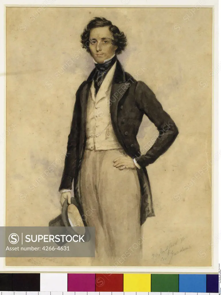 Portrait of Felix Mendelssohn by James Warren Childe, Watercolour on paper, 1829, Romanticism, 1780-1862, Germany, Berlin, Staatliche Museen,