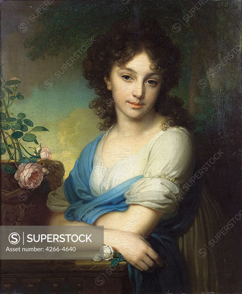 Portrait of young woman by Vladimir Lukich Borovikovsky, Oil on canvas, 1799, Classicism, 1757-1825, Russia, Moscow, State Tretyakov Gallery, 72, 8x59, 6