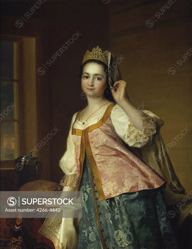 Portrait of Young woman in traditional clothes by Dmitri Grigorievich Levitsky, Oil on canvas, 1785, 1735-1822, Russia, Moscow, State Tretyakov Gallery, 118x90