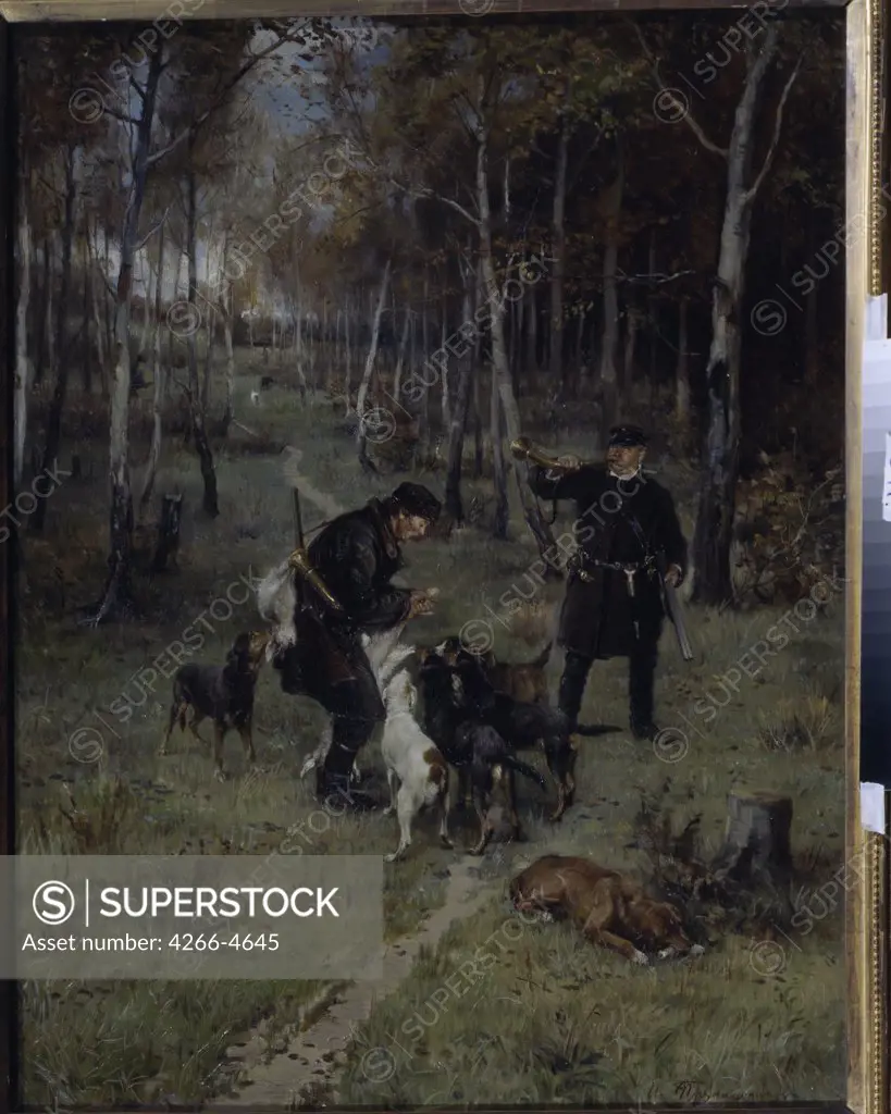 Hunters by Illarion Mikhailovich Pryanishnikov, Oil on canvas, 1884, 1840-1894, Russia, Moscow, State Tretyakov Gallery, 88x67