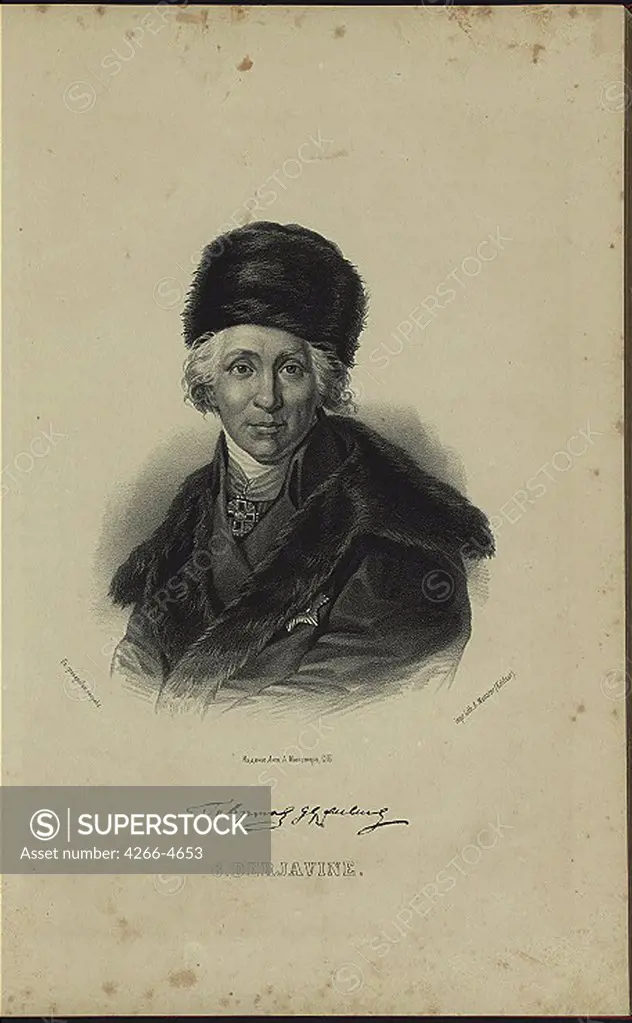 Portrait of Gavrila Derzhavin by unknown artist, Lithograph, circa 1861, Private Collection
