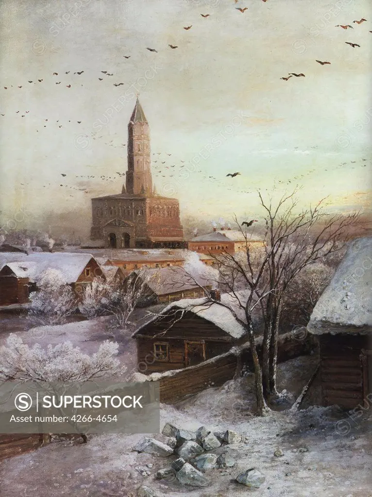 Sukharev Tower by Alexei Kondratyevich Savrasov, Oil on canvas, 1872, 1830-1897, Russia, Moscow, State History Museum, 66x51