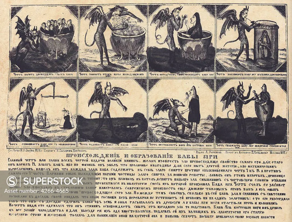 Scenes with devil by unknown artist, Lithograph, Early 19th century, Russia, St. Petersburg, Russian National Library