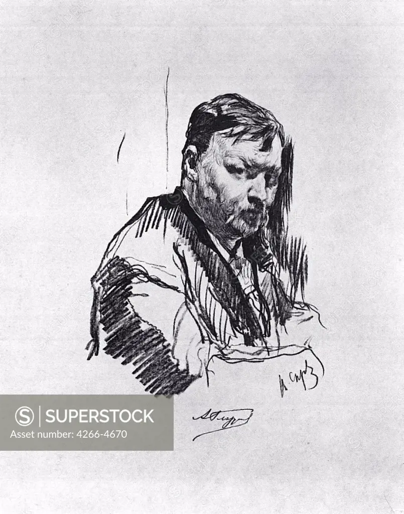 Portrait of the composer Alexander Glazunov by Valentin Alexandrovich Serov, Lithograph, 1899, 1865-1911, Russia, St. Petersburg, State Russian Museum, 31, 4x24