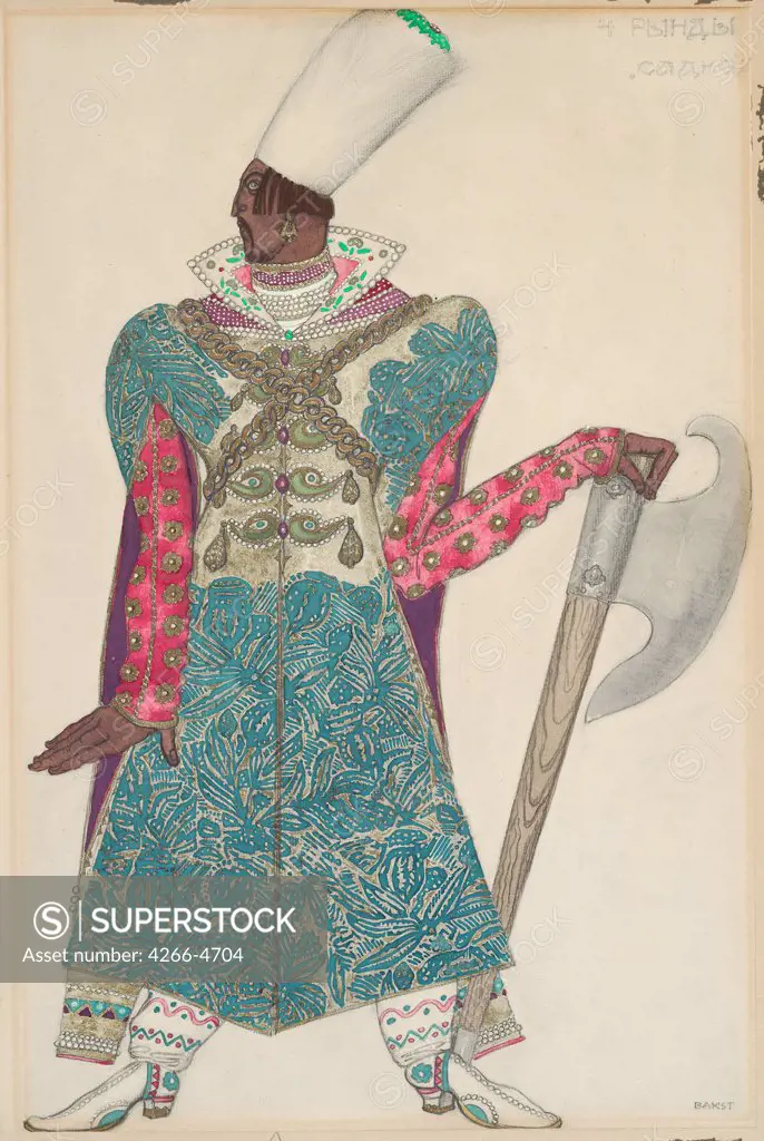 Warrior by Leon Bakst, Pencil, watercolour, gold on paper, 1917, 1866-1924, Private Collection, 49, 5x33